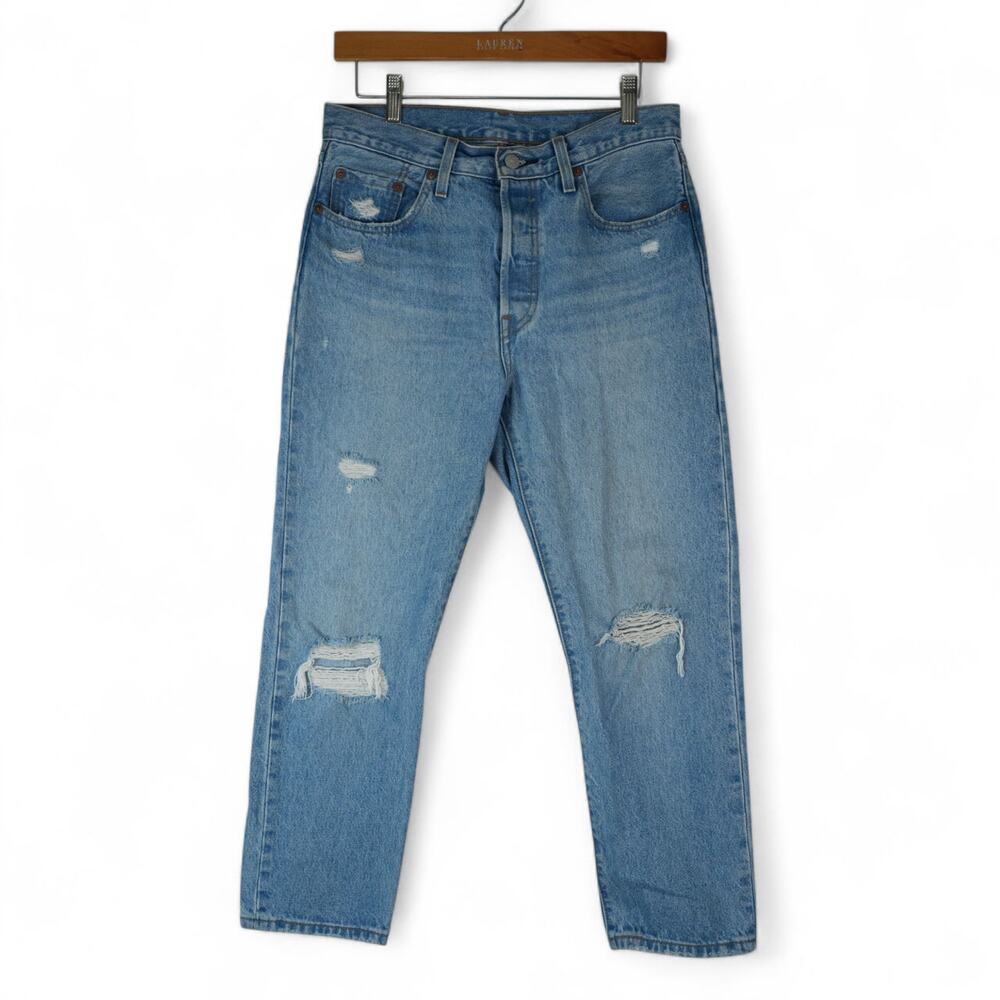 Levis 501 Jeans Womens 28x26 (30x25) Ankle Crop Distressed Denim High Rise Mom